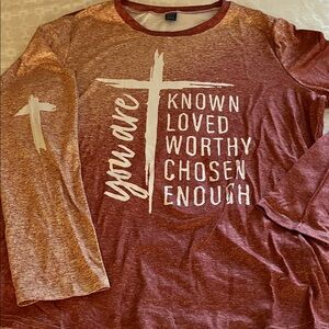 SHEIN Red Long Sleeve Tee with Inspirational Print